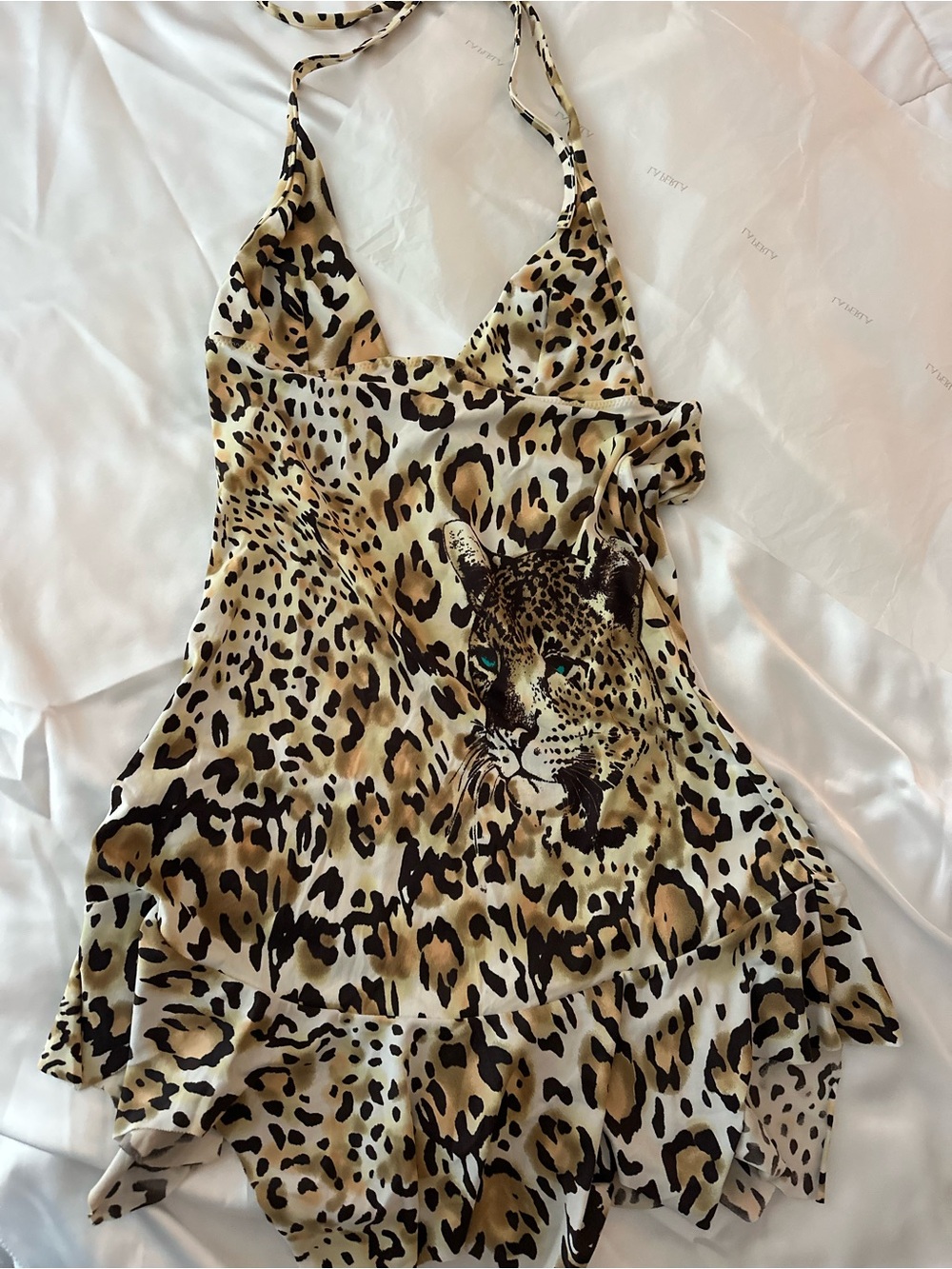 La Perla y2k Leopard Print Halter Beach / Summer Dress - Beige/Brown
